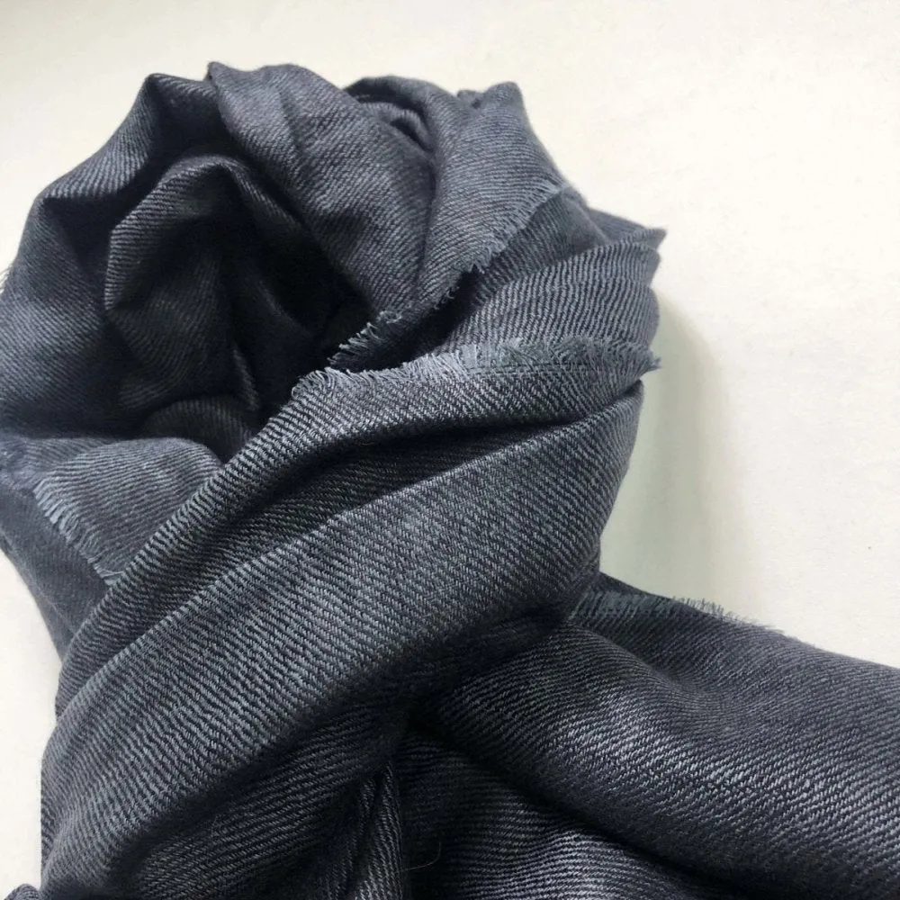 Black with Gray Handwoven Silk & Wool Shawl