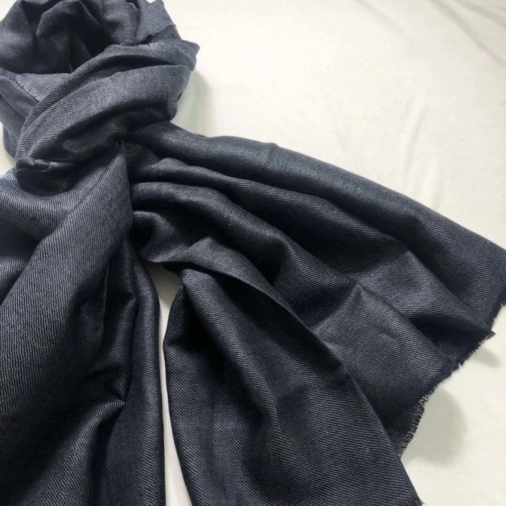 Black with Gray Handwoven Silk & Wool Shawl