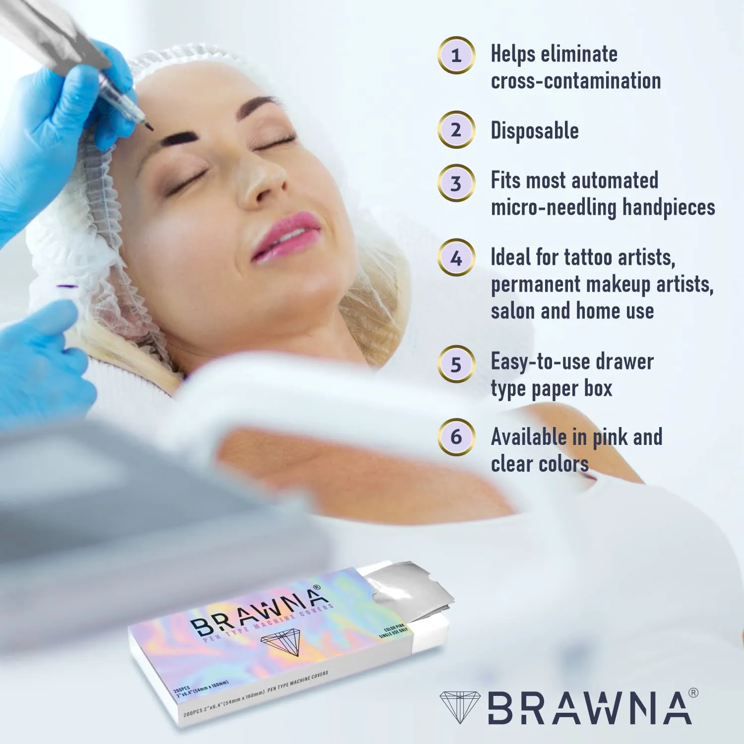 BRAWNA 200 Pack Wireless PMU Pen Machine Covers - PMU Supplies - Color - Clear…