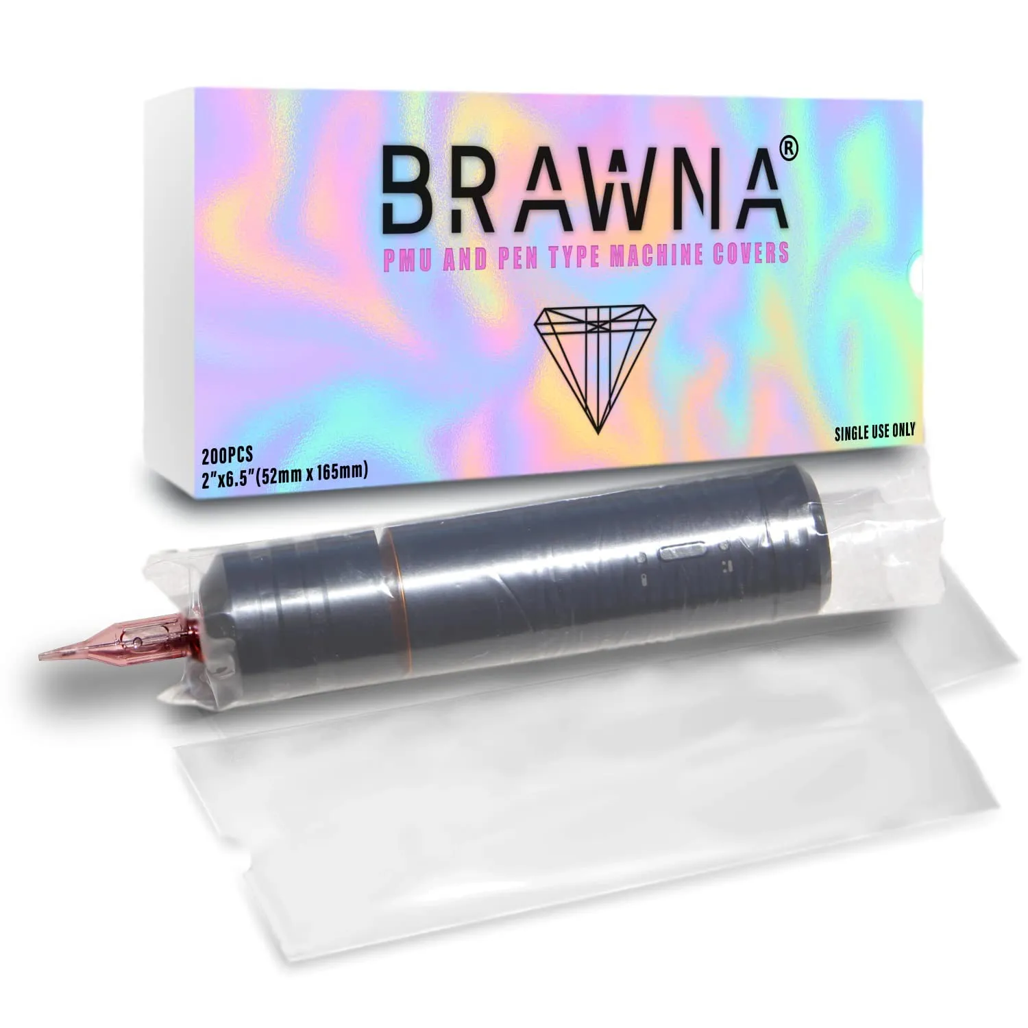 BRAWNA 200 Pack Wireless PMU Pen Machine Covers - PMU Supplies - Color - Clear…