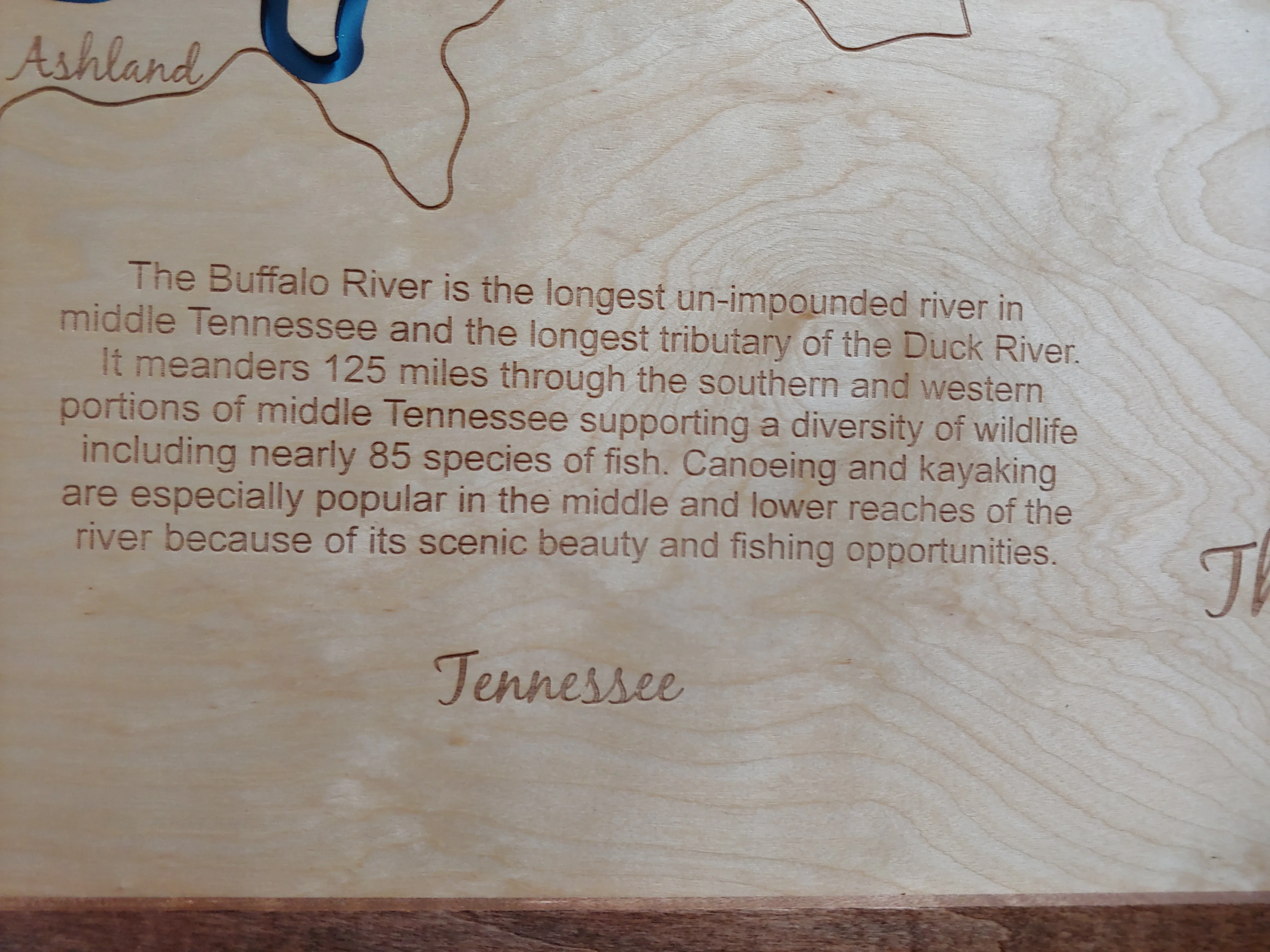 Buffalo River, Tennessee - Laser Cut Wood Map