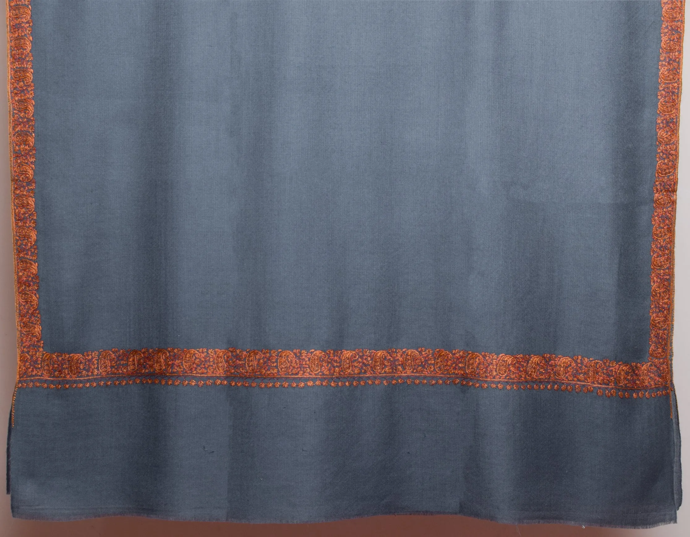 Cadet Grey Handwoven Border Embroidered Cashmere Pashmina Shawl