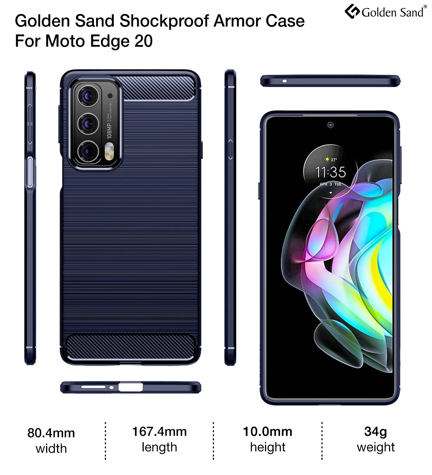 Carbon Fibre Series Shockproof Armor Back Cover for Motorola Edge 20, 6.7 inch, Blue