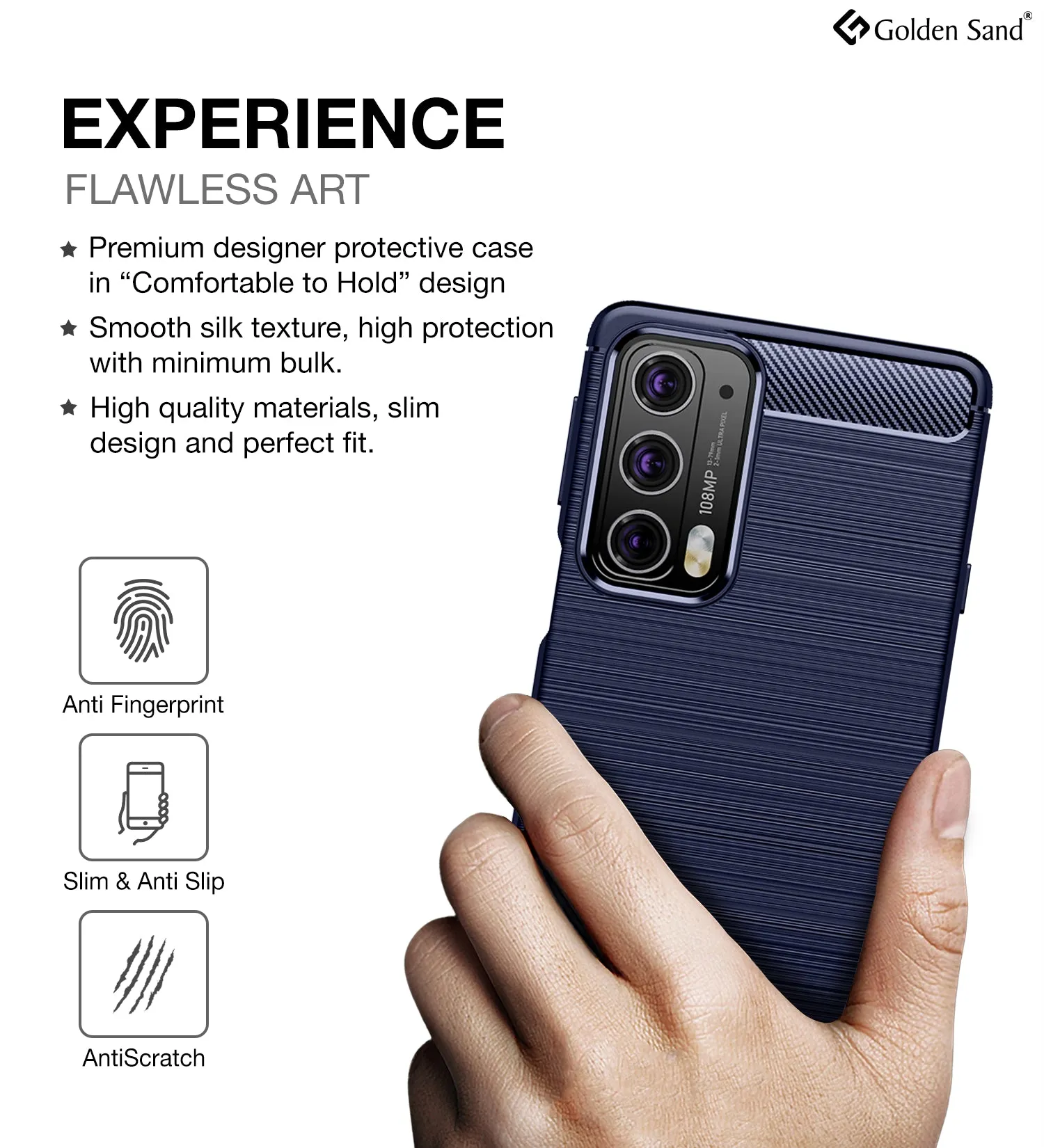 Carbon Fibre Series Shockproof Armor Back Cover for Motorola Edge 20, 6.7 inch, Blue