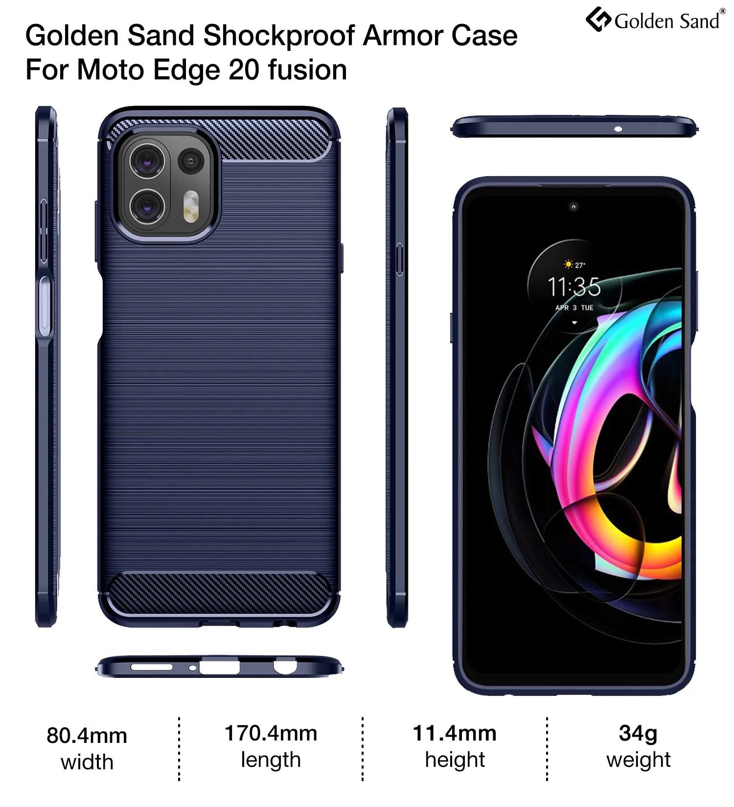 Carbon Fibre Series Shockproof Armor Back Cover for Motorola Edge 20 Fusion, 6.67 inch, Blue