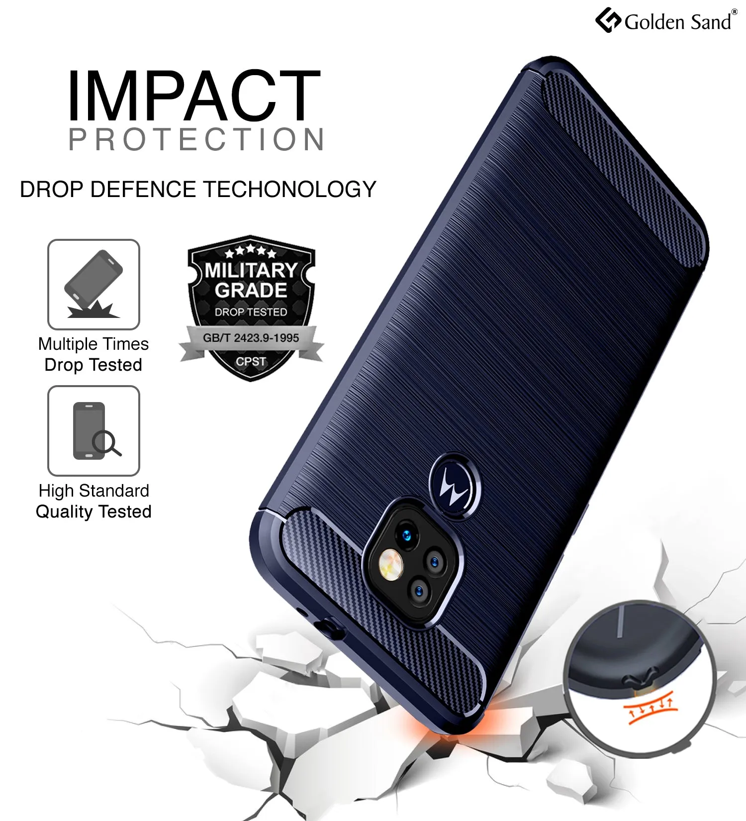 Carbon Fibre Series Shockproof Armor Back Cover for Motorola Moto G9, Moto E7 Plus, Blue