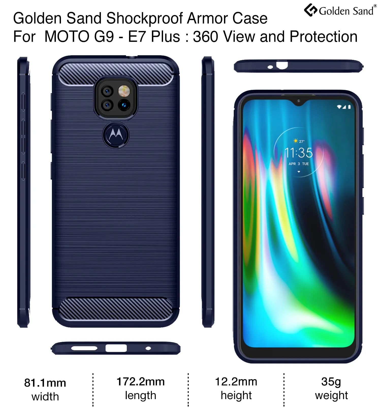 Carbon Fibre Series Shockproof Armor Back Cover for Motorola Moto G9, Moto E7 Plus, Blue