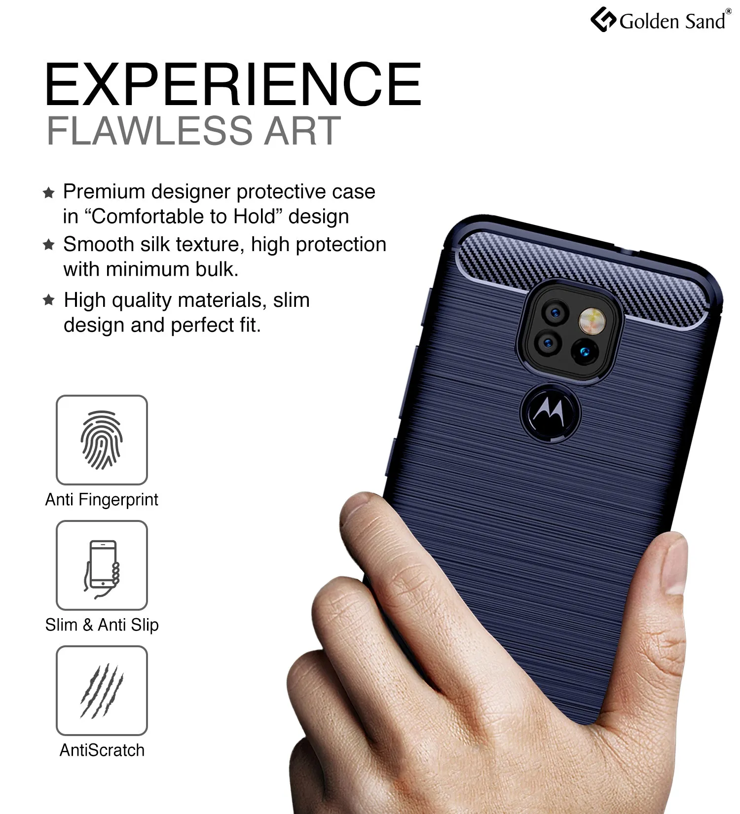 Carbon Fibre Series Shockproof Armor Back Cover for Motorola Moto G9, Moto E7 Plus, Blue