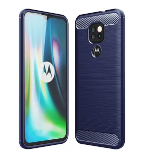 Carbon Fibre Series Shockproof Armor Back Cover for Motorola Moto G9, Moto E7 Plus, Blue