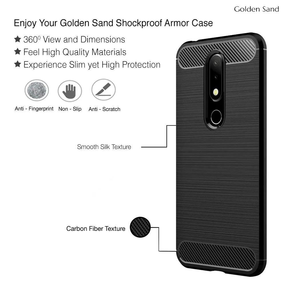 Carbon Fibre Series Shockproof Armor Back Cover for Nokia 6.1 Plus, 5.8 inch, Black