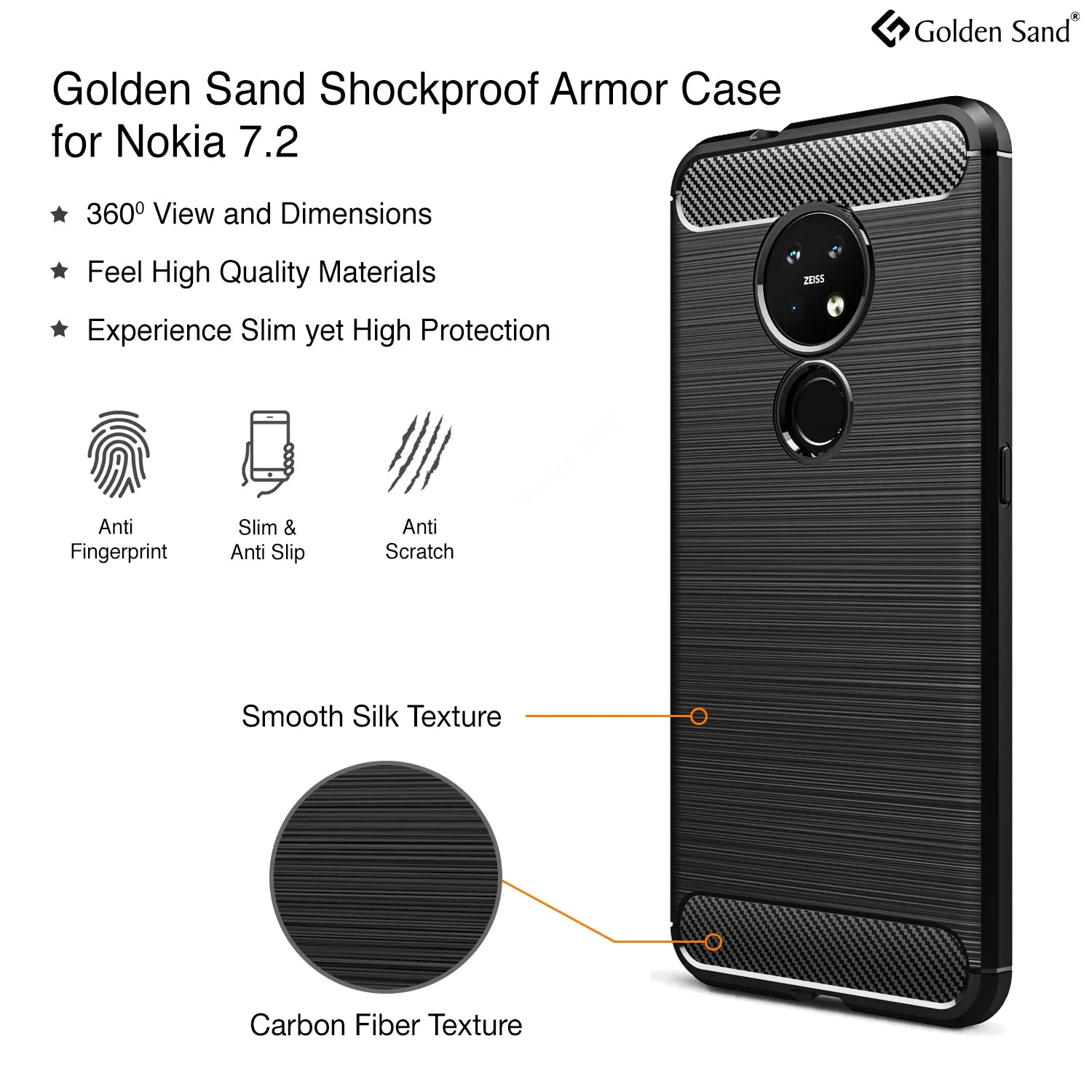 Carbon Fibre Series Shockproof Armor Back Cover for Nokia 7.2, Nokia 6.2 6.39 inch, Black