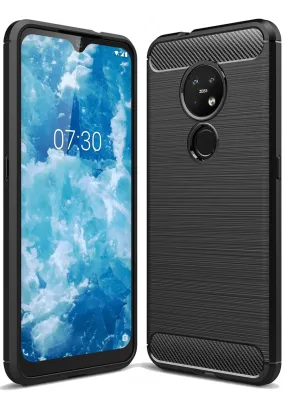 Carbon Fibre Series Shockproof Armor Back Cover for Nokia 7.2, Nokia 6.2 6.39 inch, Black