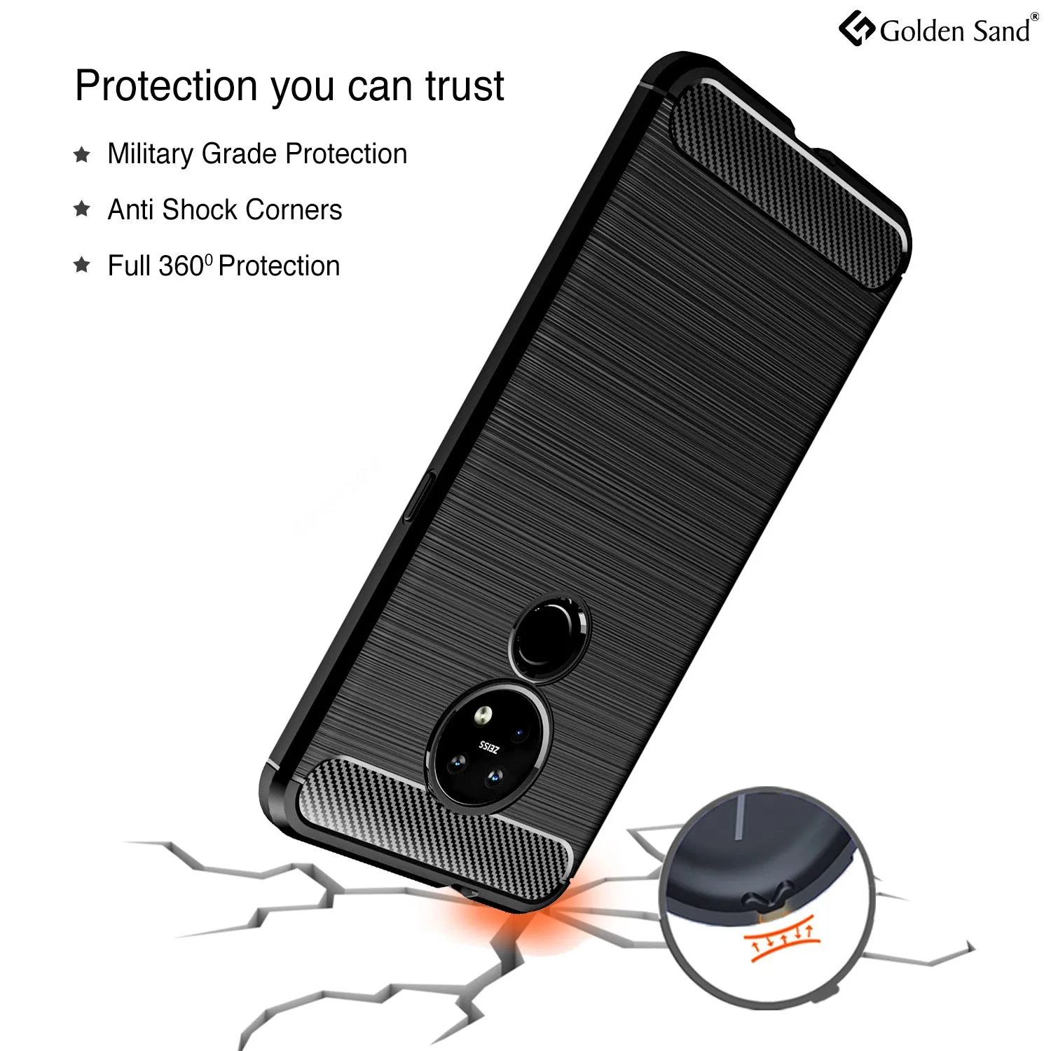 Carbon Fibre Series Shockproof Armor Back Cover for Nokia 7.2, Nokia 6.2 6.39 inch, Black