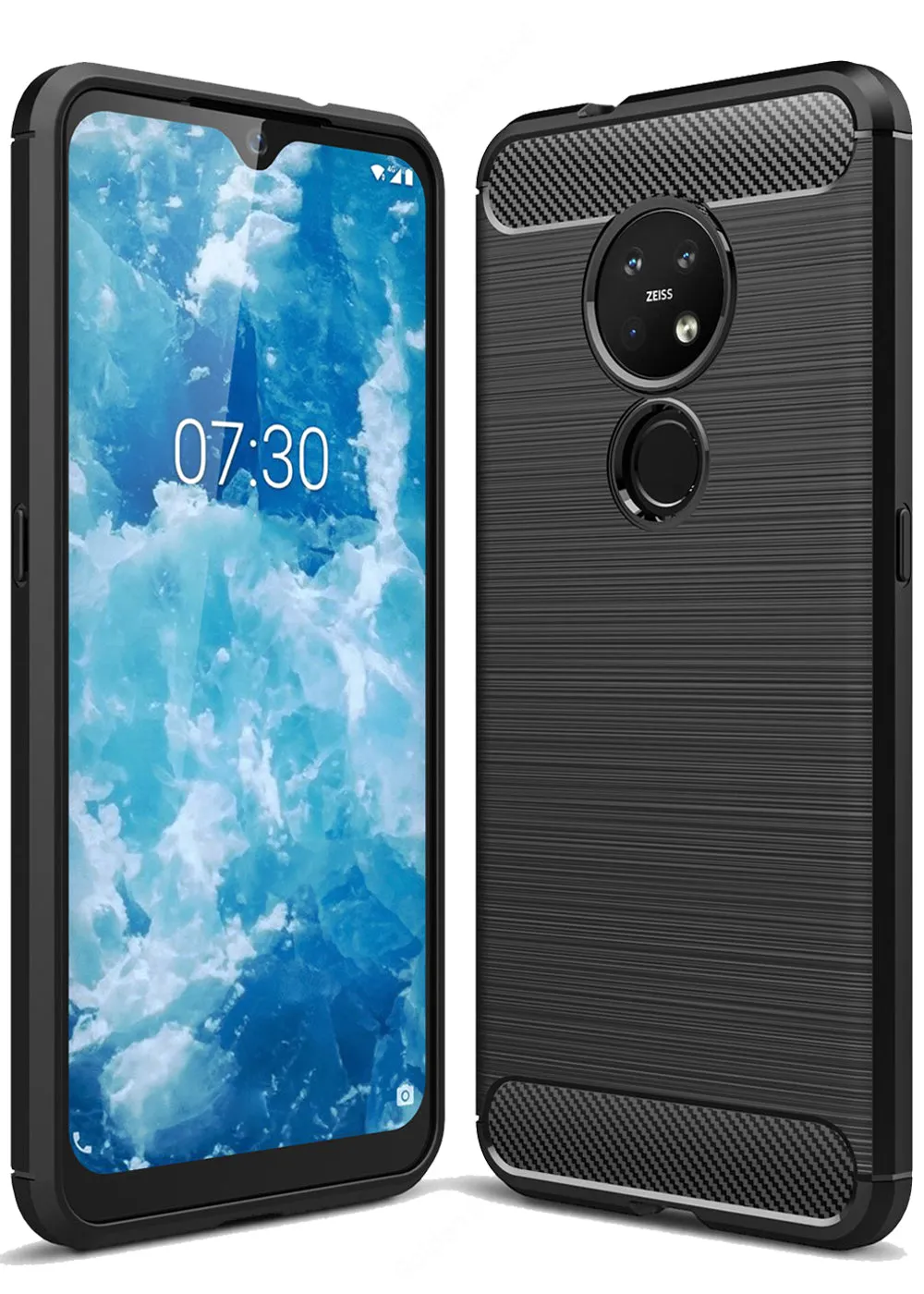 Carbon Fibre Series Shockproof Armor Back Cover for Nokia 7.2, Nokia 6.2 6.39 inch, Black