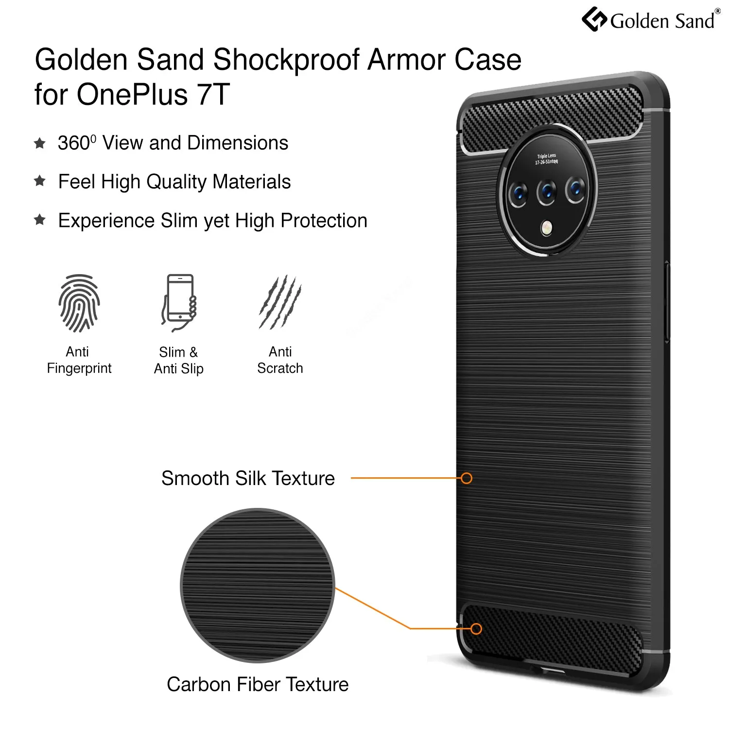 Carbon Fibre Series Shockproof Armor Back Cover for One Plus 7T 6.5 inch, Black