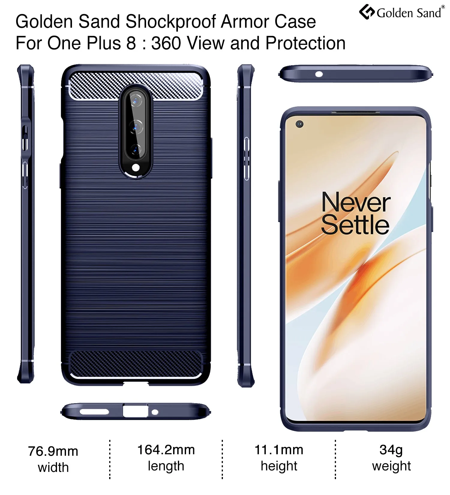 Carbon Fibre Series Shockproof Armor Back Cover for One Plus 8  6.55 inch, Blue
