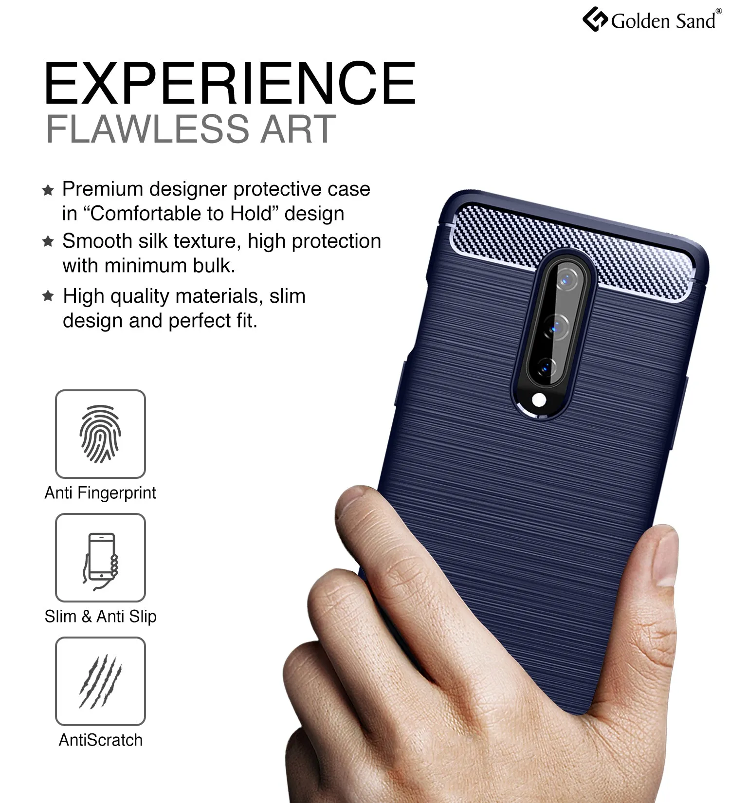 Carbon Fibre Series Shockproof Armor Back Cover for One Plus 8  6.55 inch, Blue