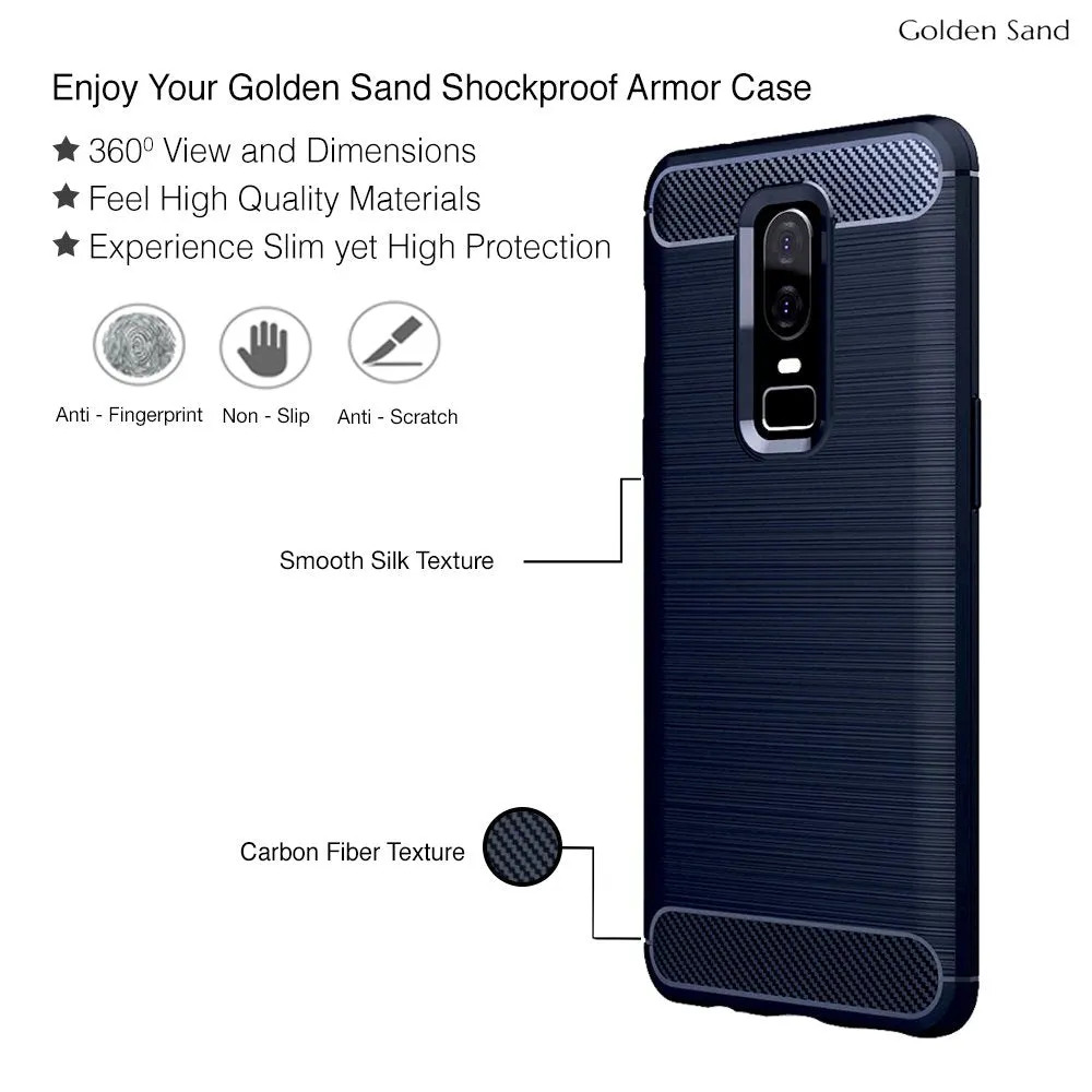Carbon Fibre Series Shockproof Armor Back Cover for OnePlus 6, 6.28 inch, Blue