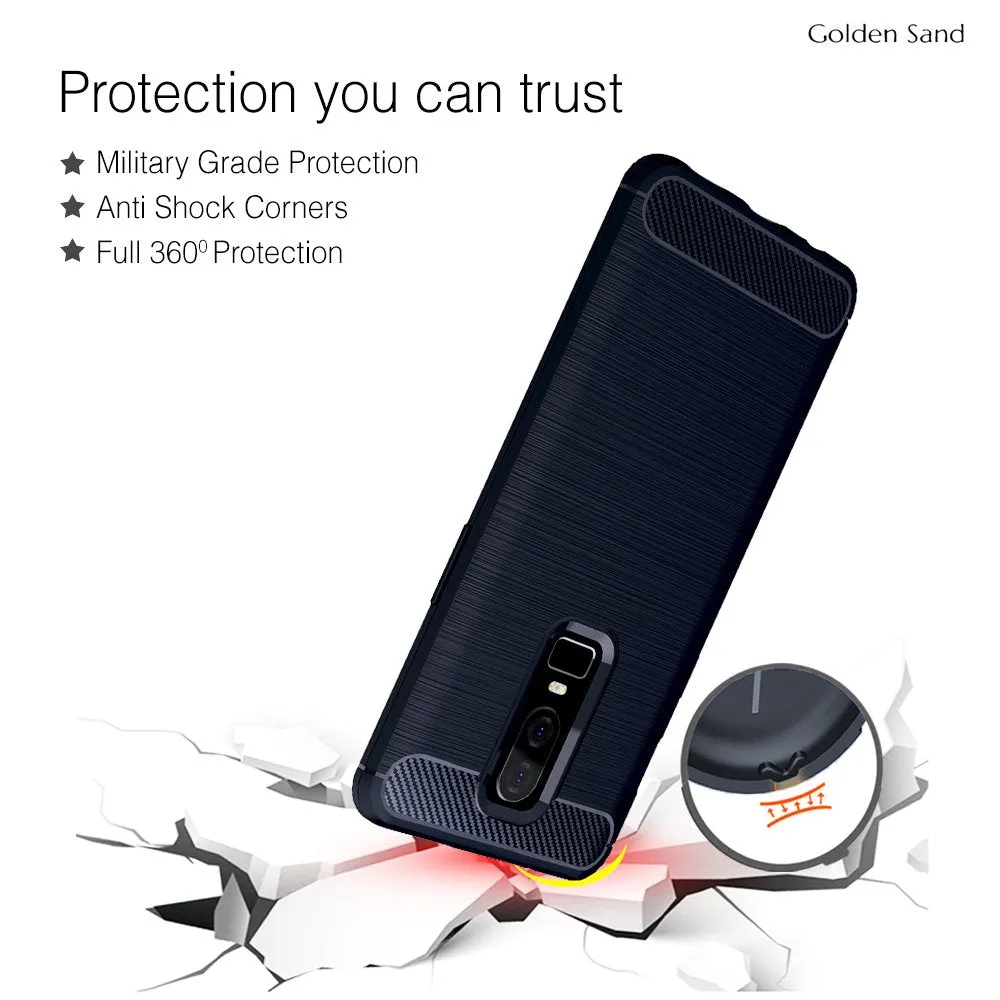Carbon Fibre Series Shockproof Armor Back Cover for OnePlus 6, 6.28 inch, Blue