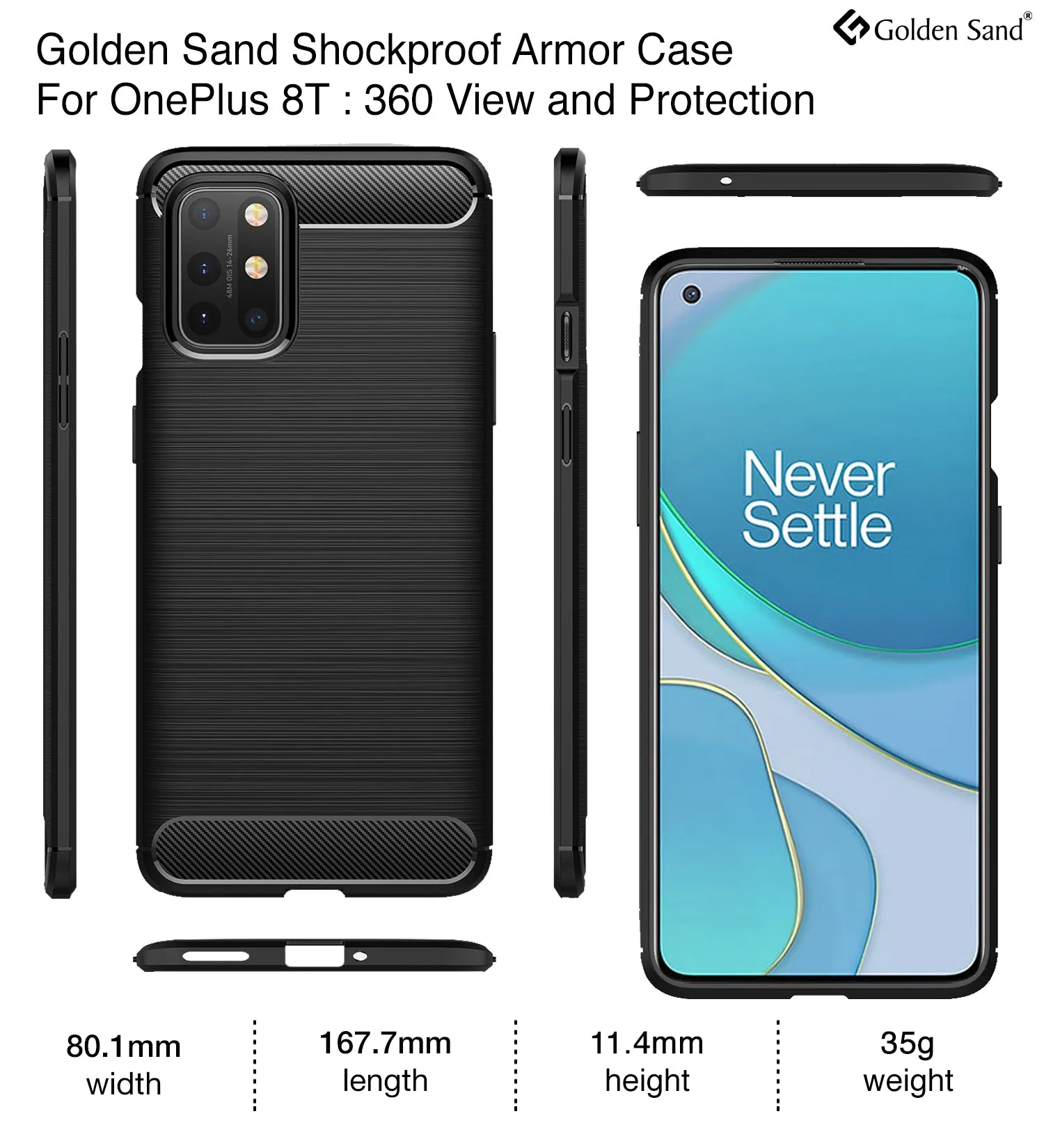 Carbon Fibre Series Shockproof Armor Back Cover for OnePlus 8T, One Plus 9R, Black