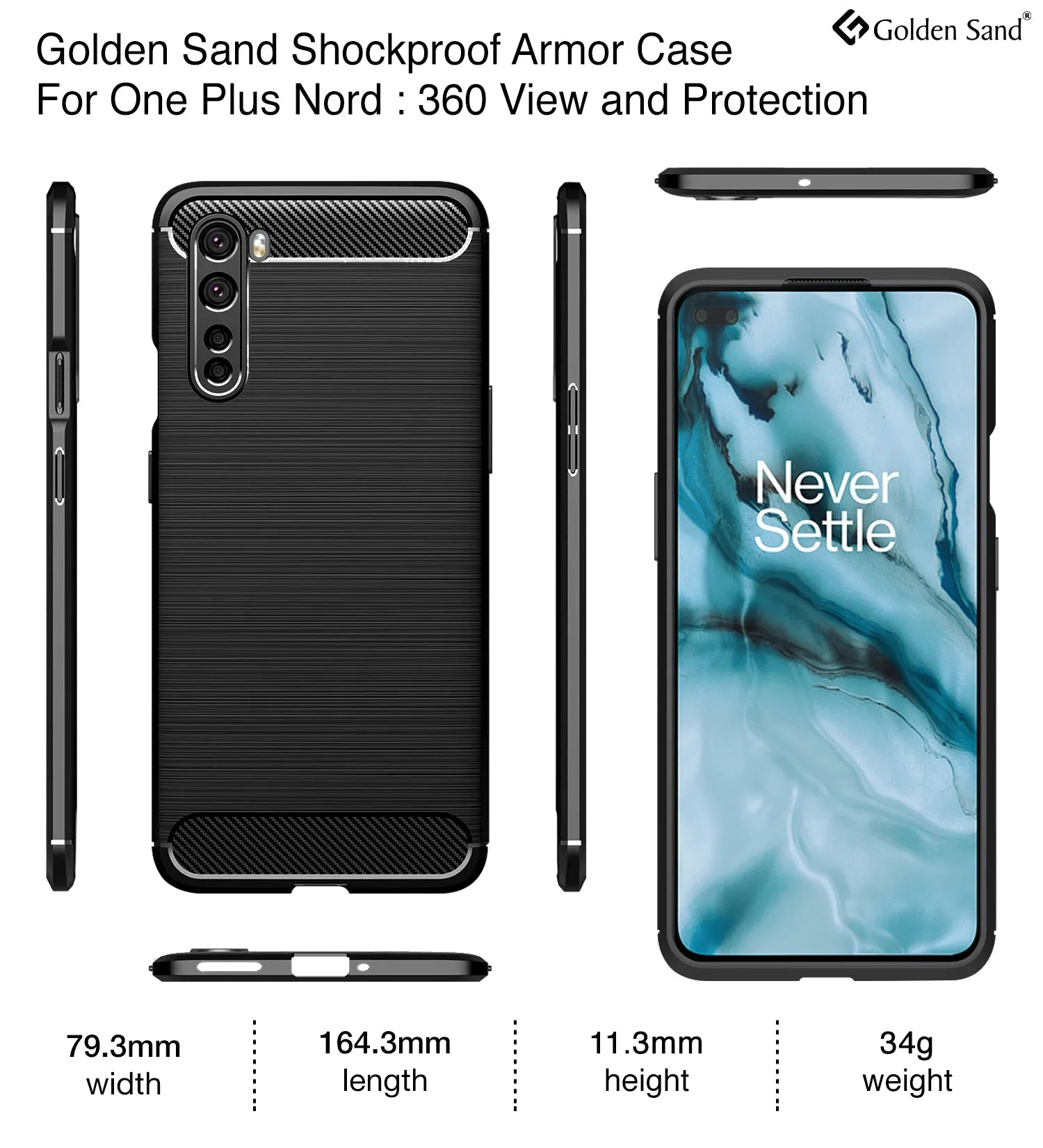 Carbon Fibre Series Shockproof Armor Back Cover for OnePlus Nord, Black