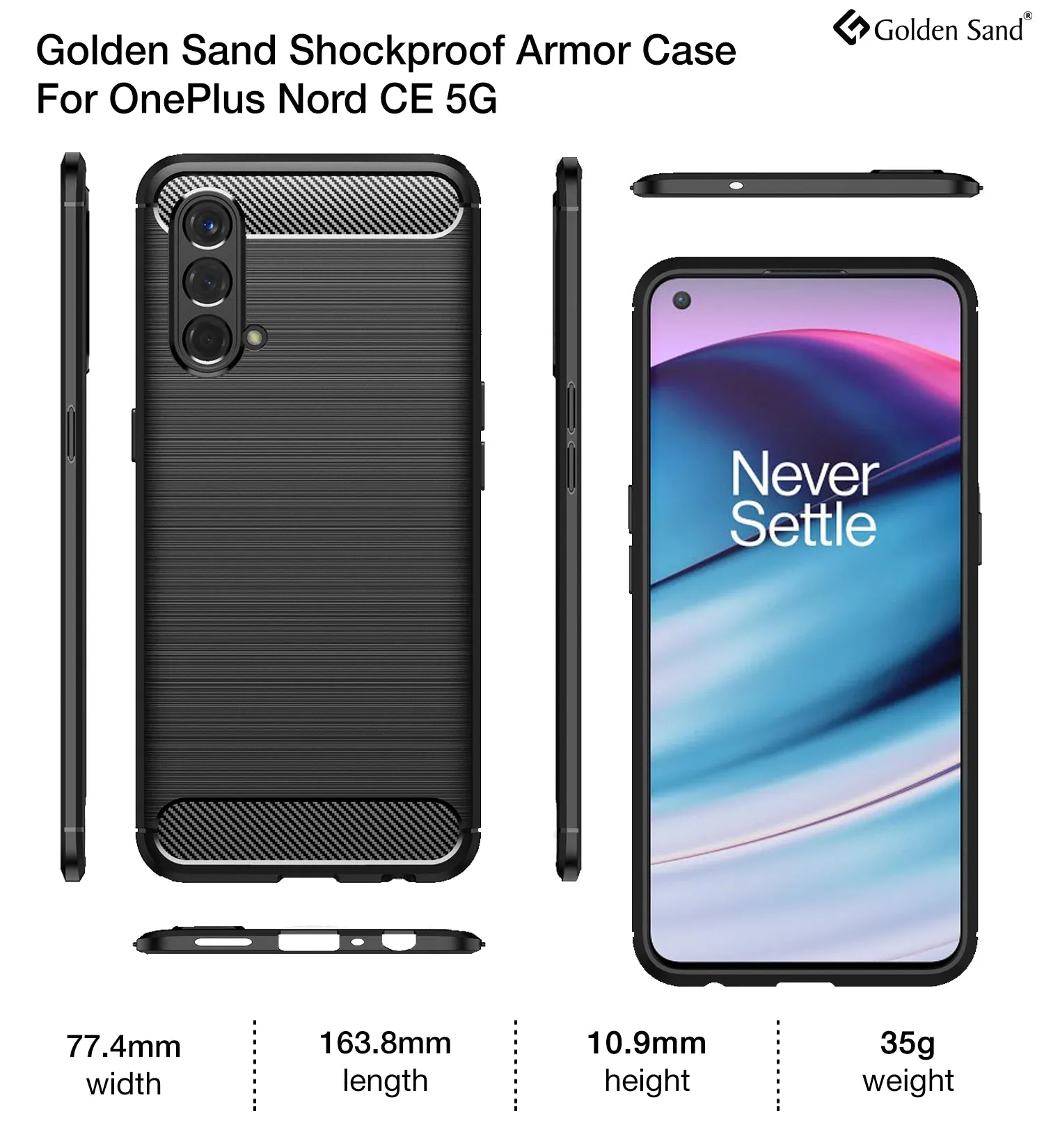 Carbon Fibre Series Shockproof Armor Back Cover for OnePlus Nord CE 5G, 6.43 inch, Black