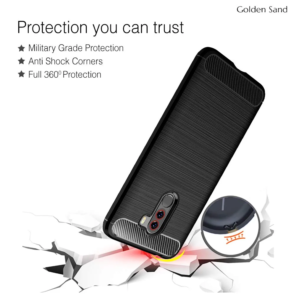 Carbon Fibre Series Shockproof Armor Back Cover for Poco F1, Black