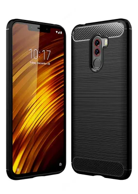 Carbon Fibre Series Shockproof Armor Back Cover for Poco F1, Black