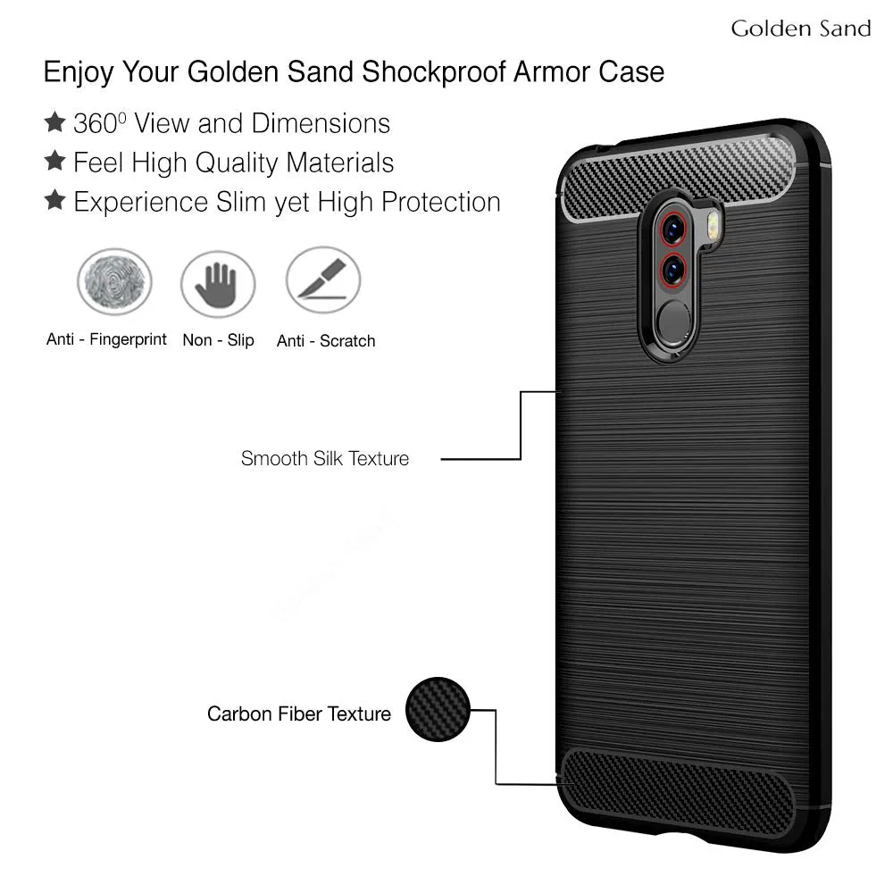 Carbon Fibre Series Shockproof Armor Back Cover for Poco F1, Black