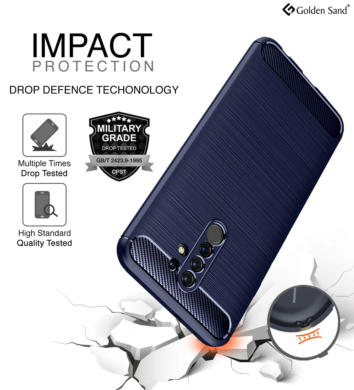 Carbon Fibre Series Shockproof Armor Back Cover for Poco M2 Reloaded, Redmi 9 Prime, Poco M2, 6.53 inch, Blue