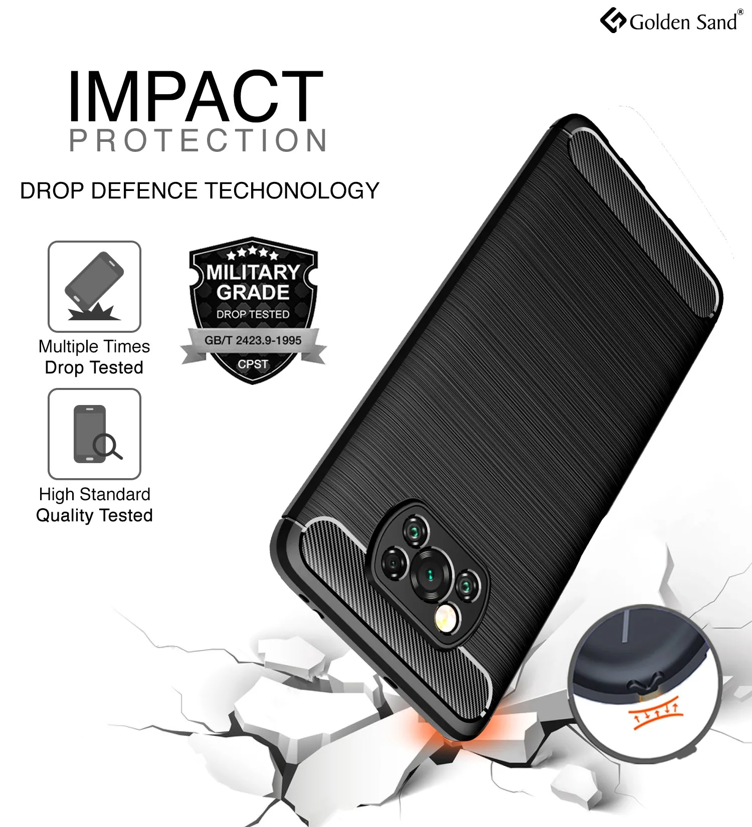 Carbon Fibre Series Shockproof Armor Back Cover for Poco X3 Pro, Poco X3 [Indian Version Correct Size], Black