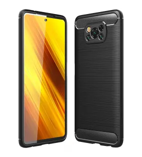 Carbon Fibre Series Shockproof Armor Back Cover for Poco X3 Pro, Poco X3 [Indian Version Correct Size], Black