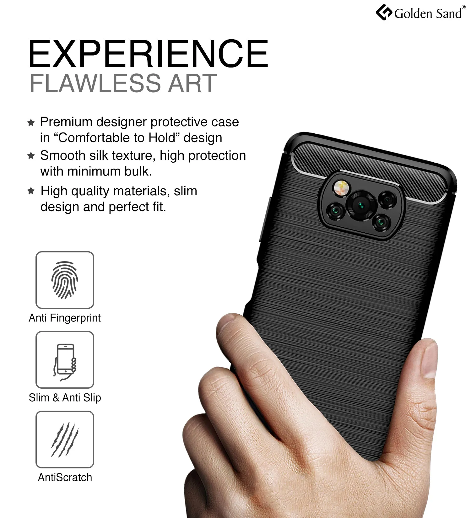 Carbon Fibre Series Shockproof Armor Back Cover for Poco X3 Pro, Poco X3 [Indian Version Correct Size], Black