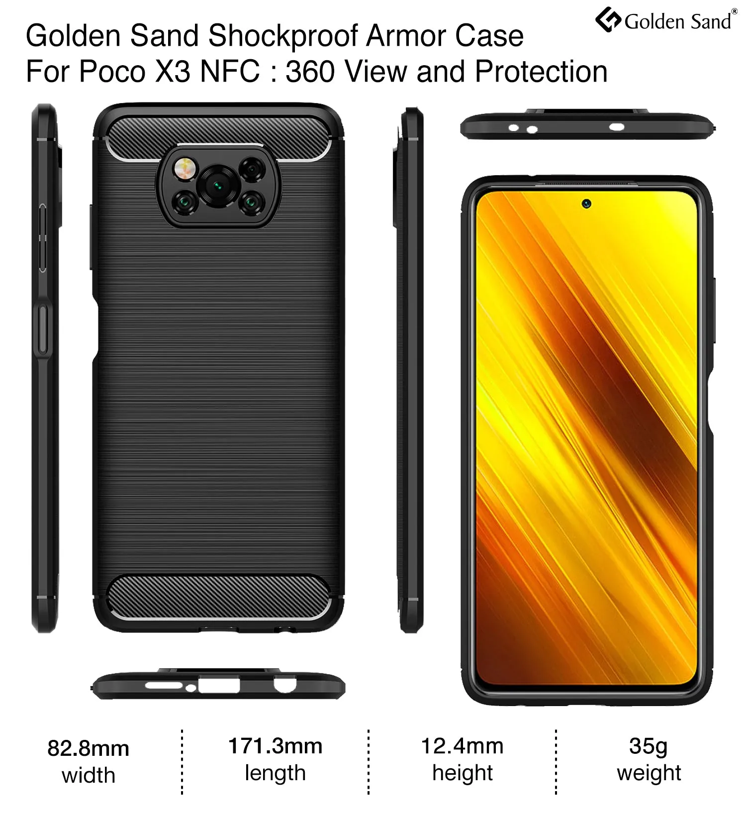 Carbon Fibre Series Shockproof Armor Back Cover for Poco X3 Pro, Poco X3 [Indian Version Correct Size], Black