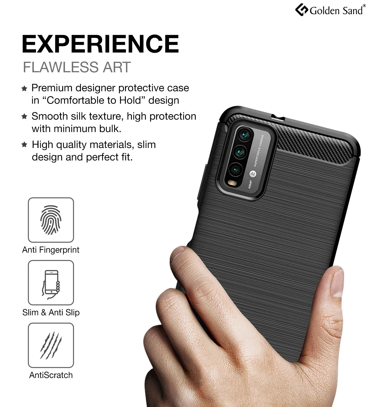 Carbon Fibre Series Shockproof Armor Back Cover for Redmi 9 Power, Black