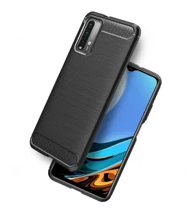 Carbon Fibre Series Shockproof Armor Back Cover for Redmi 9 Power, Black