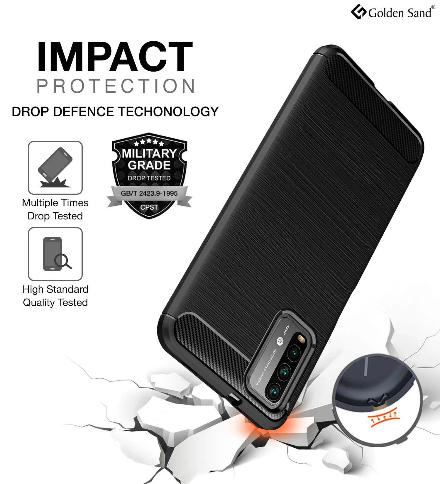 Carbon Fibre Series Shockproof Armor Back Cover for Redmi 9 Power, Black