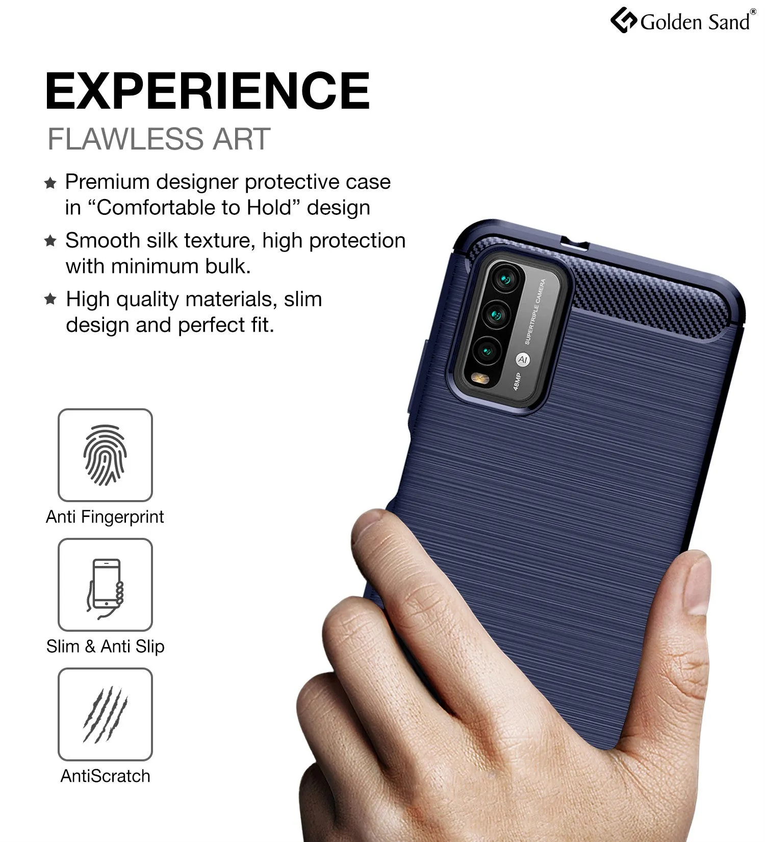 Carbon Fibre Series Shockproof Armor Back Cover for Redmi 9 Power, Blue
