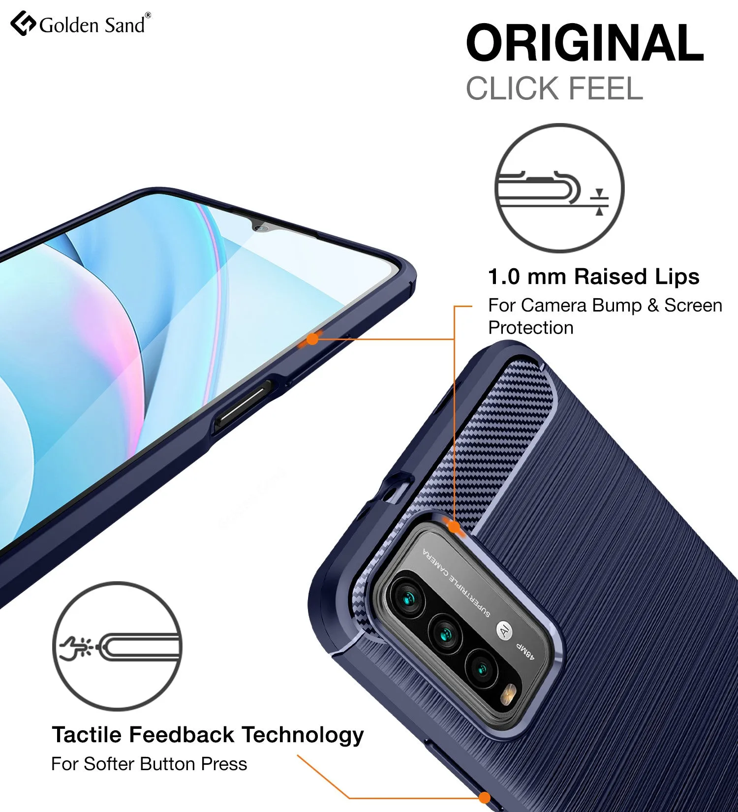 Carbon Fibre Series Shockproof Armor Back Cover for Redmi 9 Power, Blue