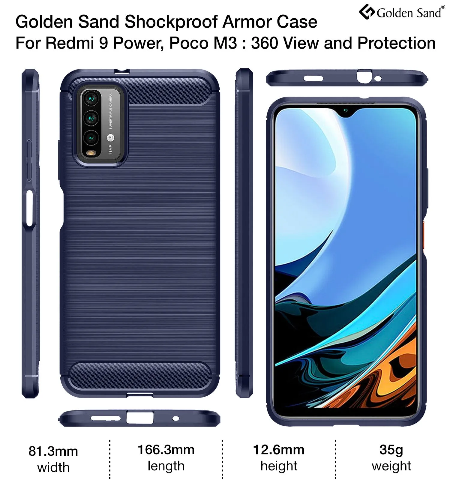 Carbon Fibre Series Shockproof Armor Back Cover for Redmi 9 Power, Blue