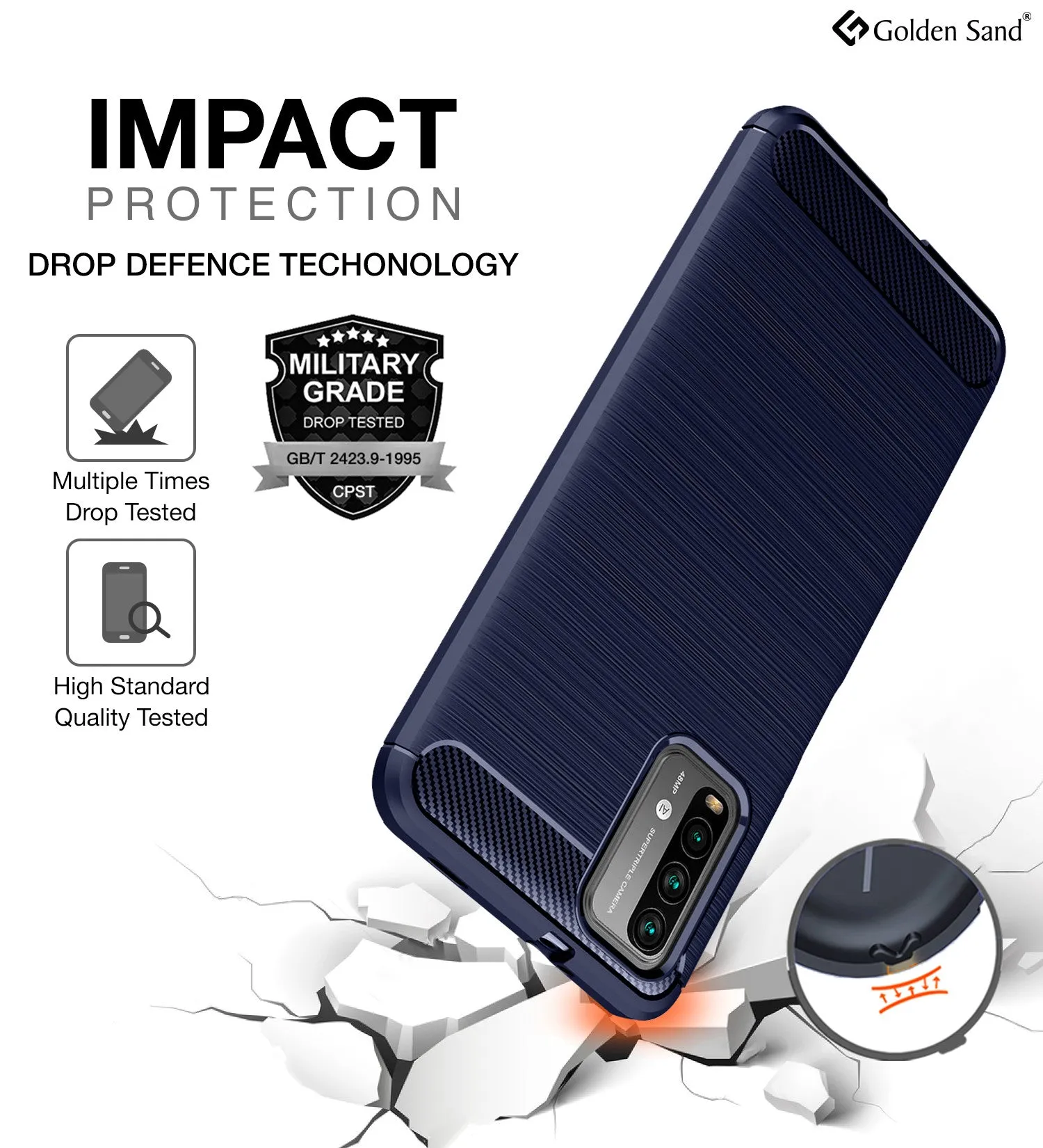 Carbon Fibre Series Shockproof Armor Back Cover for Redmi 9 Power, Blue
