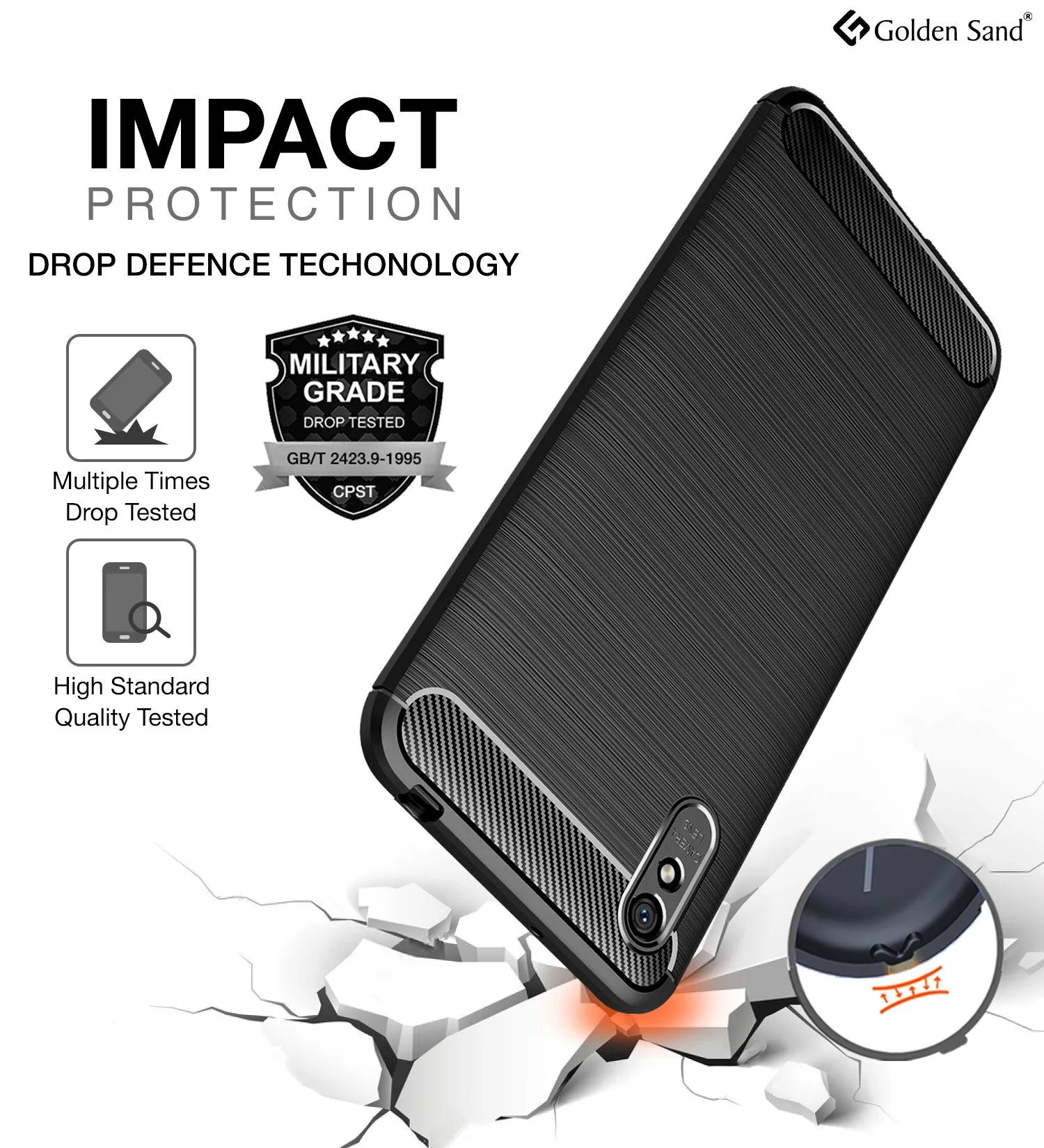 Carbon Fibre Series Shockproof Armor Back Cover for Redmi 9i, Black