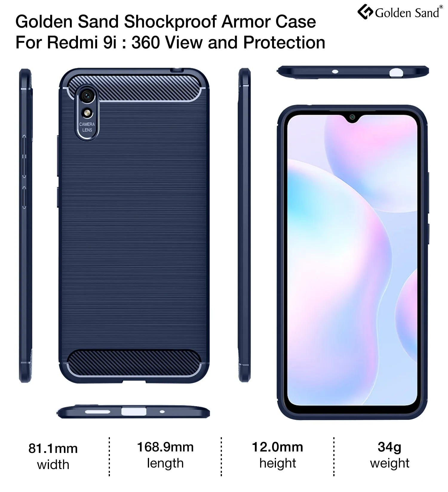 Carbon Fibre Series Shockproof Armor Back Cover for Redmi 9i, Blue