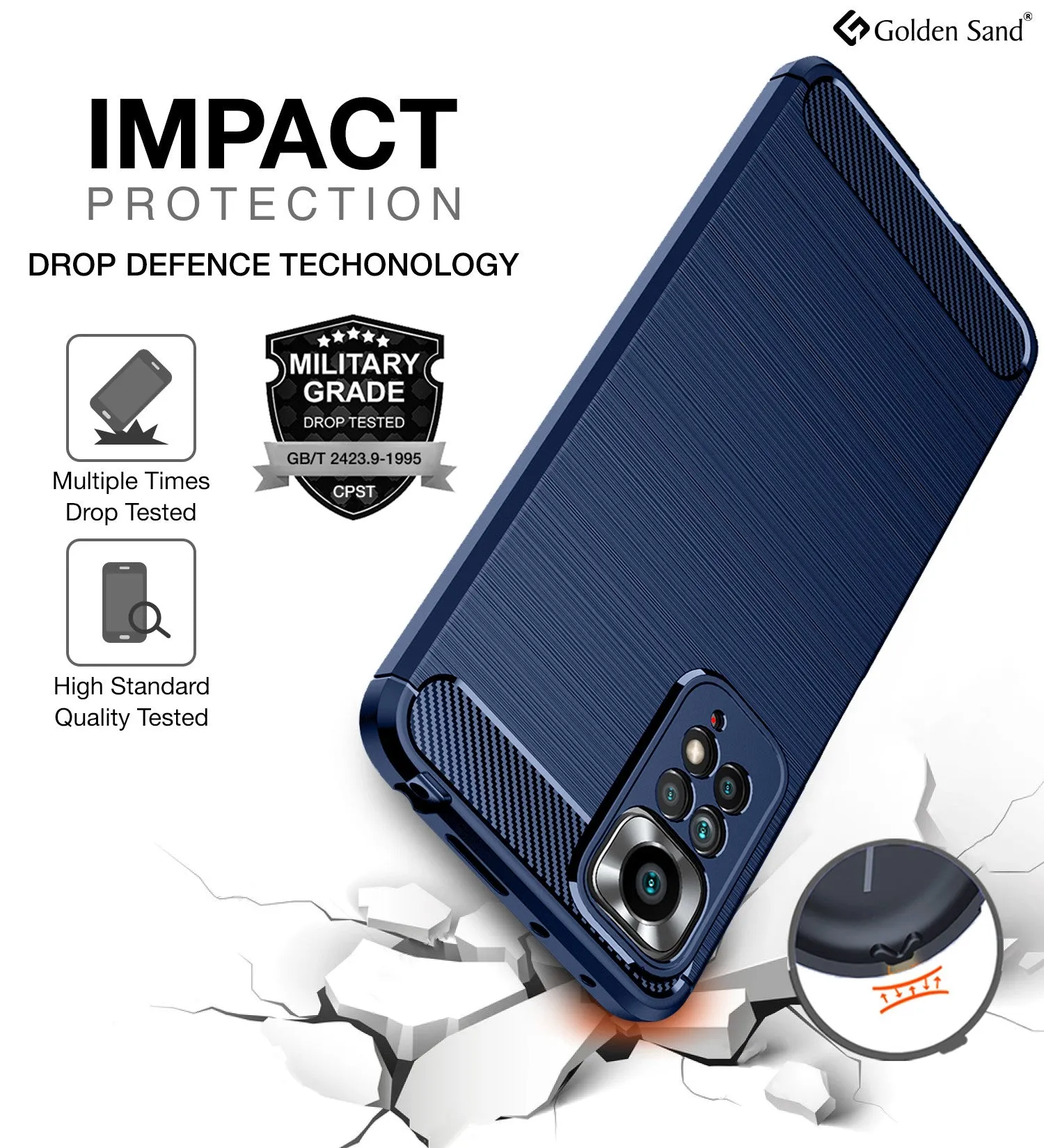 Carbon Fibre Series Shockproof Armor Back Cover for Redmi Note 11 Pro 4G, Redmi Note 11 Pro  Plus 5G, 6.67 inch, Blue