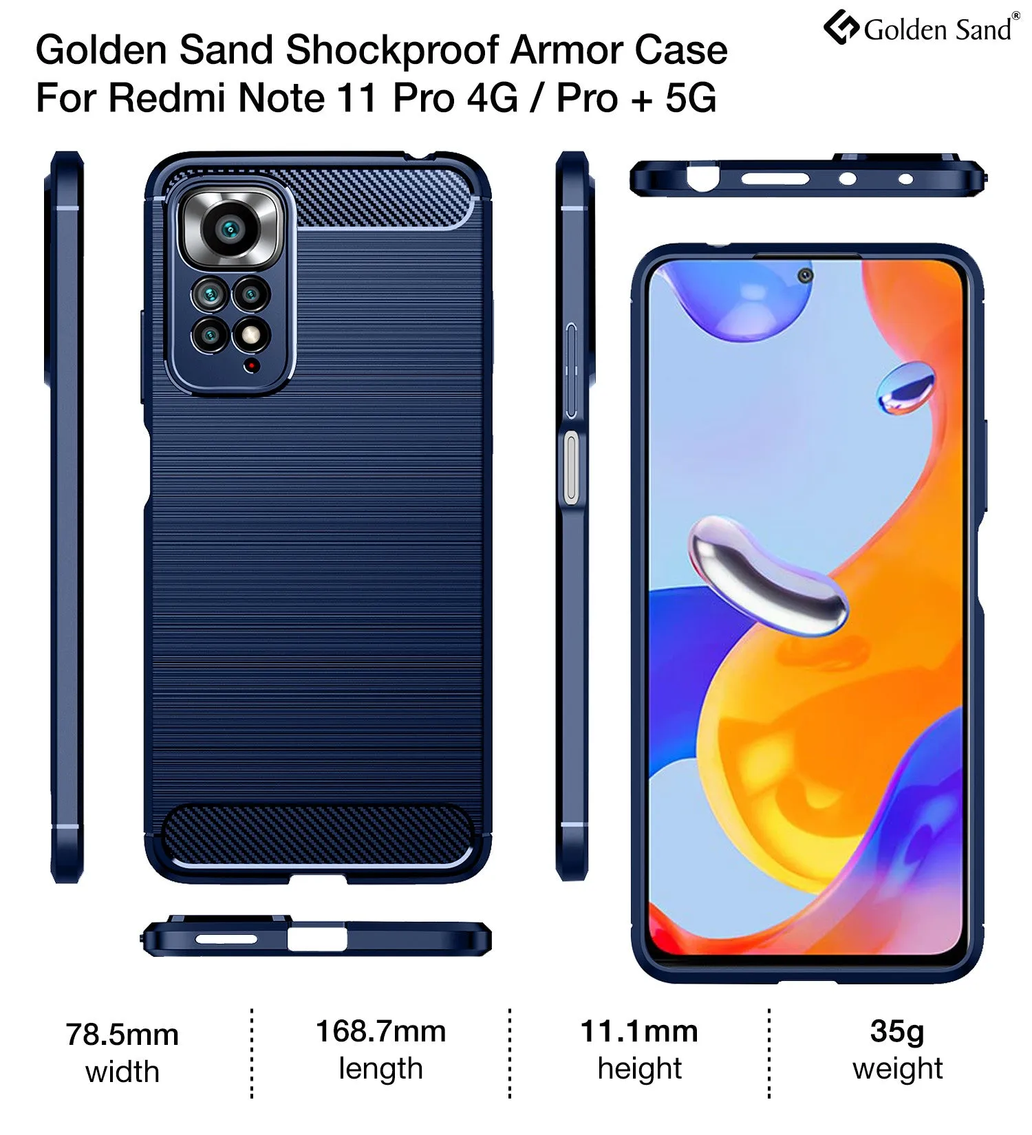 Carbon Fibre Series Shockproof Armor Back Cover for Redmi Note 11 Pro 4G, Redmi Note 11 Pro  Plus 5G, 6.67 inch, Blue