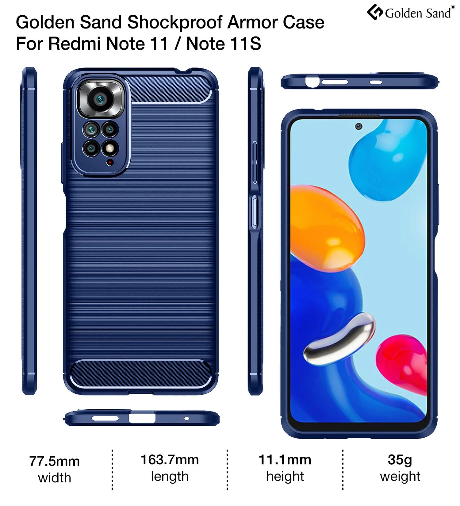 Carbon Fibre Series Shockproof Armor Back Cover for Redmi Note 11, Redmi Note 11S, 6.43 inch, Blue