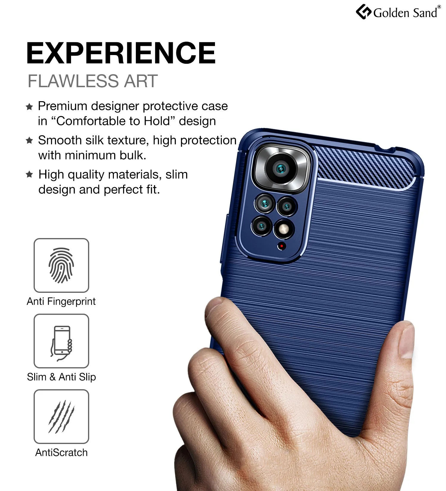 Carbon Fibre Series Shockproof Armor Back Cover for Redmi Note 11, Redmi Note 11S, 6.43 inch, Blue