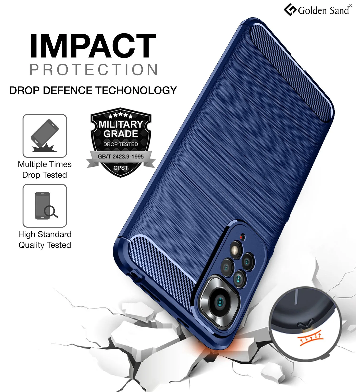 Carbon Fibre Series Shockproof Armor Back Cover for Redmi Note 11, Redmi Note 11S, 6.43 inch, Blue