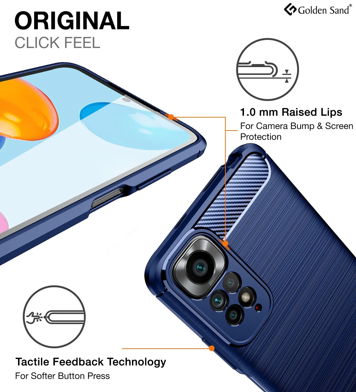 Carbon Fibre Series Shockproof Armor Back Cover for Redmi Note 11, Redmi Note 11S, 6.43 inch, Blue