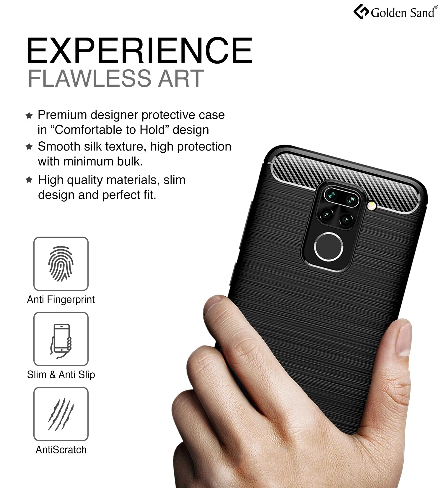Carbon Fibre Series Shockproof Armor Back Cover for Redmi Note 9, 6.53 inch, Black